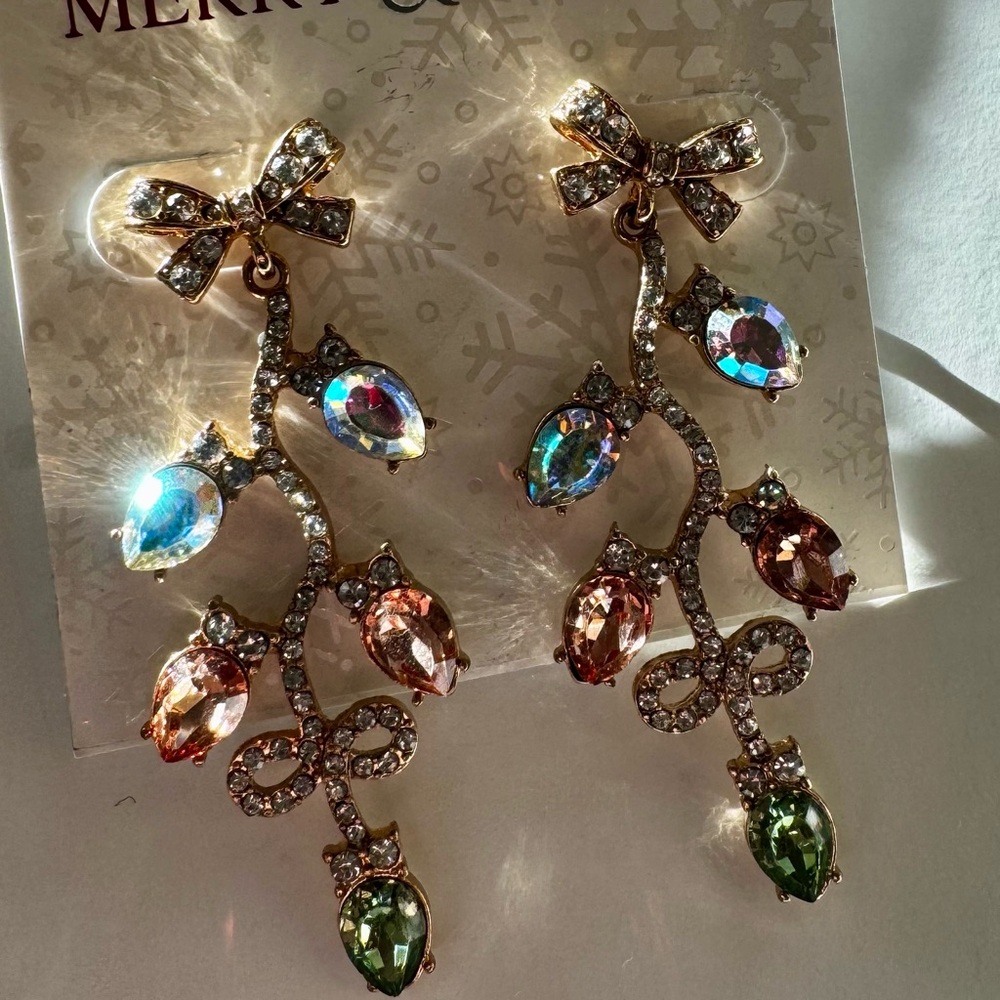 MERRY & BRIGHT Ultra Blingy Classy Crystal Bow Drop Earrings - 2” Long